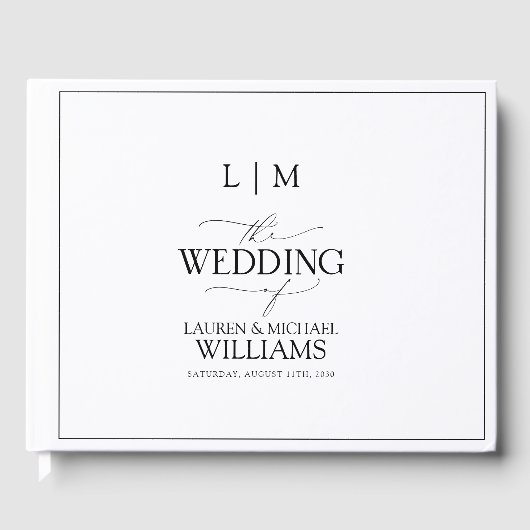 Elegant zwart-wit kalligrafie monogram gastenboek (Voorkant)