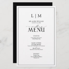 Elegant zwart-wit kalligrafie Monogram Menu
