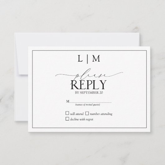 Elegant zwart-wit kalligrafie monogram RSVP (Voorkant)