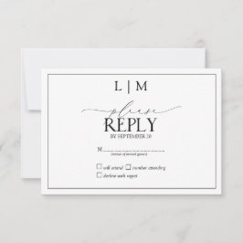 Elegant zwart-wit kalligrafie monogram RSVP Kaartje