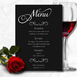 Elegant Zwart-Wit Kalligrafie Script Bruiloft Menu