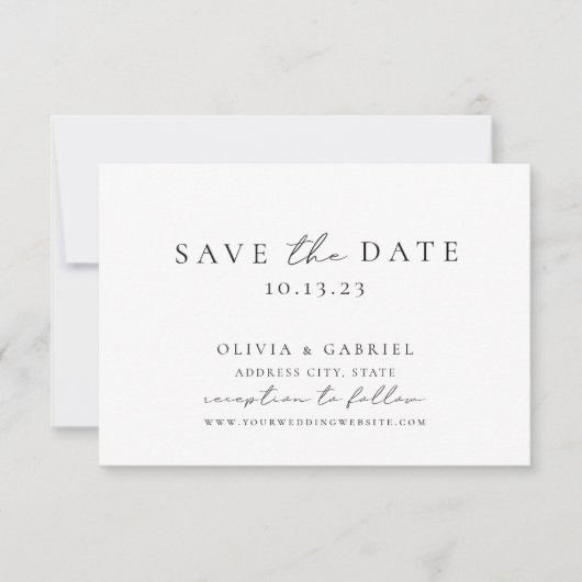 Elegant zwart-wit kalligrafie Weddenschap Save The Date (Voorkant)