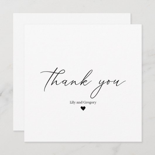 Elegant zwart-wit kalligrafieschrift met hart bedankkaart (Voorkant / Achterkant)