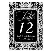 Elegant Zwart Wit Kant Bruiloft Tafel Nummer Kaart (Voorkant)