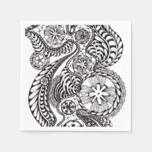 Elegant zwart-wit kant Zen Doodle bloempatroon