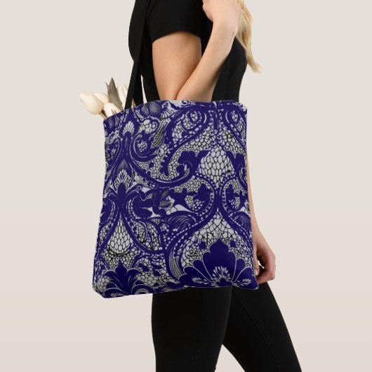 Elegant zwart-wit kantpatroon tote bag (Dichtbij)