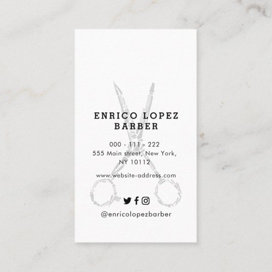 Elegant zwart-wit kapsel en scheerschors visitekaartje (Achterkant)