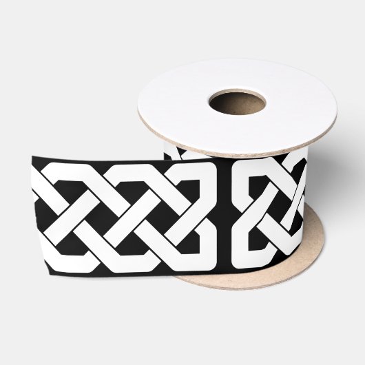 Elegant zwart-wit Keltisch knooppatroon Satijnen Lint (Spoel)
