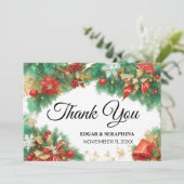 Elegant zwart wit kerst bruiloft dank u bedankkaart (Staand voorkant)