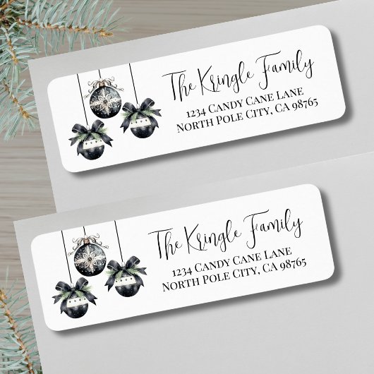 Elegant Zwart Wit Kerst Retouradres Etiket