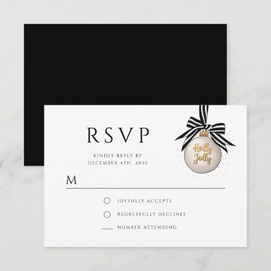 Elegant Zwart Wit Kerstbal Kerstfeest RSVP Kaartje (Voorkant / Achterkant)