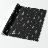 Elegant zwart-wit kerstboom patroon cadeaupapier (Uitgerold)