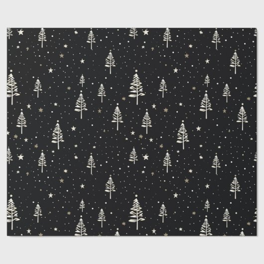 Elegant zwart-wit kerstboom patroon cadeaupapier (Zoom)