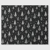 Elegant zwart-wit kerstboom patroon cadeaupapier (Vlak)