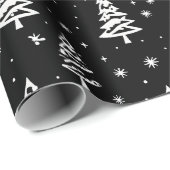 Elegant zwart-wit kerstboom patroon cadeaupapier (Rol Hoek)