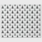Elegant zwart-wit kerstboom patroon cadeaupapier (Vlak)