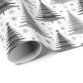 Elegant zwart-wit kerstboom patroon cadeaupapier (Rol Hoek)