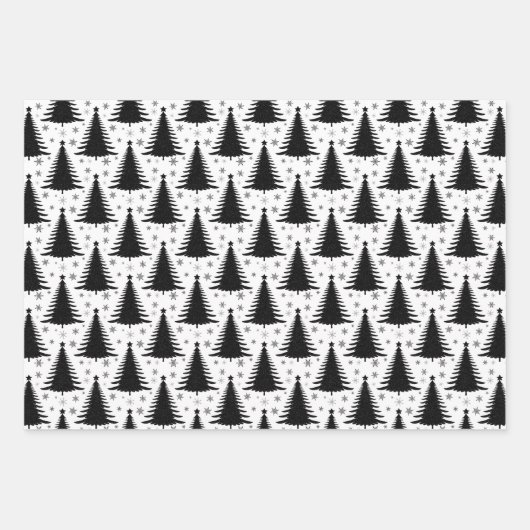 Elegant Zwart Wit Kerstboom Patroon Glitter Inpakpapier Vel (Voorkant 3)