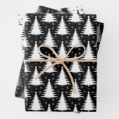Elegant Zwart Wit Kerstboom Patroon Glitter Inpakpapier Vel (In situ)