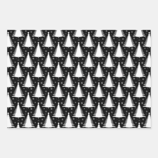 Elegant Zwart Wit Kerstboom Patroon Glitter Inpakpapier Vel (Voorkant)
