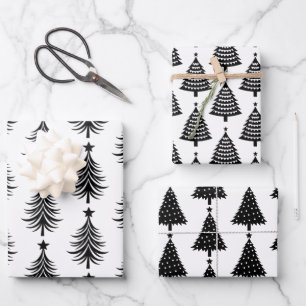 Elegant zwart-wit kerstboom patroon inpakpapier vel