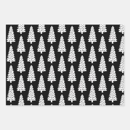 Elegant zwart wit kerstboom patroon inpakpapier vel (Voorkant 3)