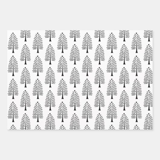 Elegant zwart wit kerstboom patroon inpakpapier vel (Voorkant 2)