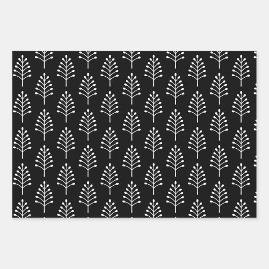Elegant zwart wit kerstboom patroon inpakpapier vel (Voorkant)