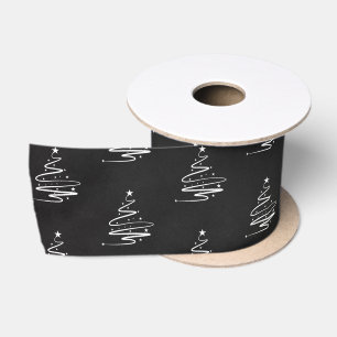 Elegant Zwart Wit Kerstboom Patroon Satijnen Lint