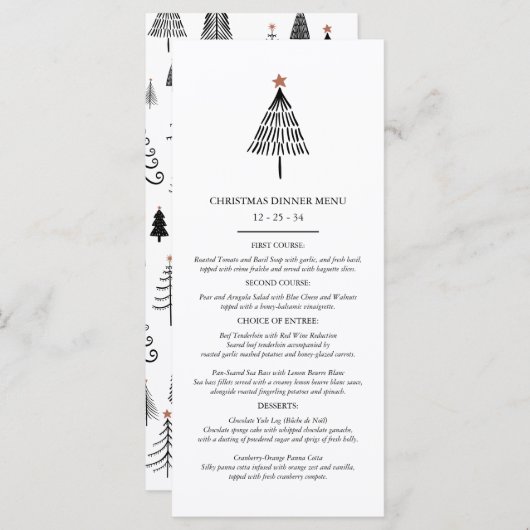 Elegant zwart-wit kerstdiner menu (Voorkant / Achterkant)