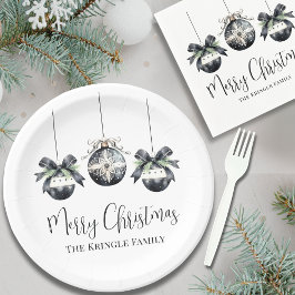 Elegant zwart wit kerstfeest papieren bordje