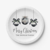 Elegant zwart wit kerstfeest papieren bordje (Voorkant)