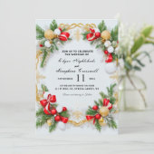 Elegant Zwart Wit Kerstmis Bruiloft Uitnodigingen (Staand voorkant)