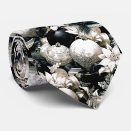 Elegant zwart wit Kerstmis ornament patroon Stropdas