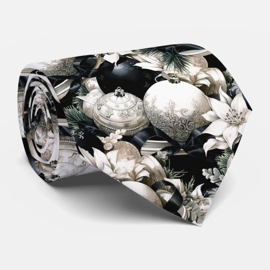 Elegant zwart wit Kerstmis ornament patroon Stropdas (Opgerold)