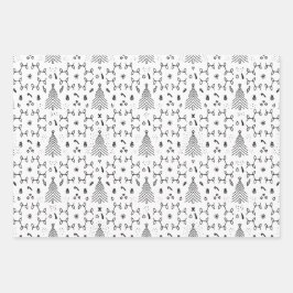 Elegant Zwart Wit Kerstmis Pine Tree Patroon Inpakpapier Vel