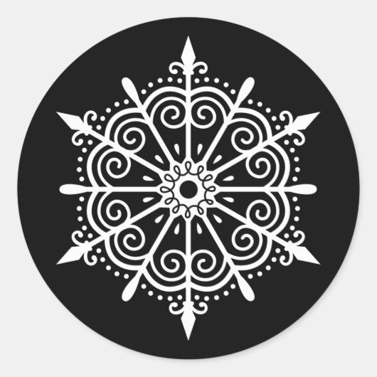 Elegant Zwart Wit Kerstmis Sneeuwvlok Sticker (Voorkant)
