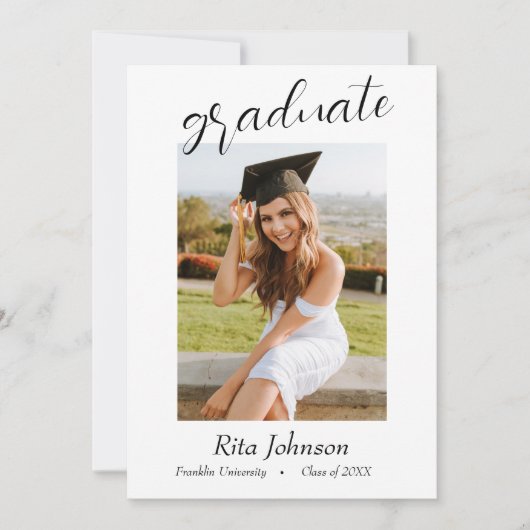 Elegant zwart wit klasse van 2024 foto Afstuderen Kaart (Voorkant)