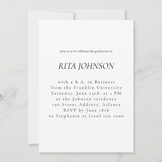 Elegant zwart wit klasse van 2024 foto Afstuderen Kaart (Achterkant)