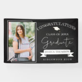 Elegant zwart wit klasse van 2025 foto Afstuderen Spandoek (Horizontaal)