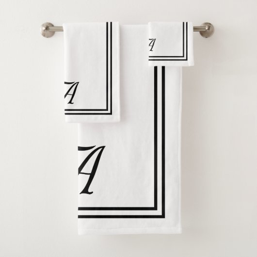 Elegant zwart-wit klassiek monogram bad handdoek (Insitu)