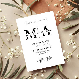 Elegant zwart-wit klassiek schrift voor een trouwf kaart