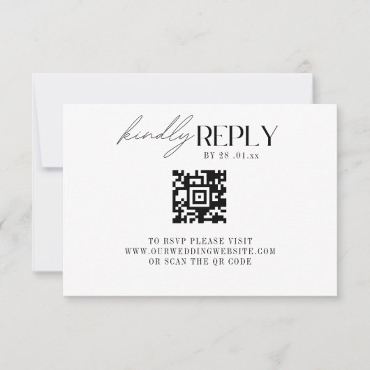 Elegant Zwart & Wit Klassiek Script QR-code RSVP (Voorkant)