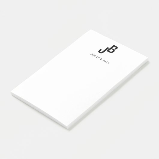 Elegant zwart-wit koppelmonogram post-it® notes (Schuin)