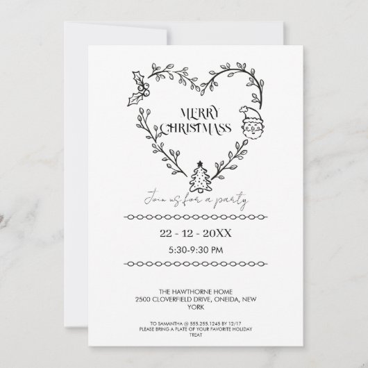Elegant zwart-wit kransontwerp kaart (Voorkant)