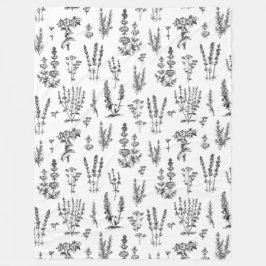 Elegant zwart wit kruiden tuin patroon fleece deken