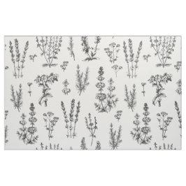 Elegant zwart wit kruiden tuin patroon stof