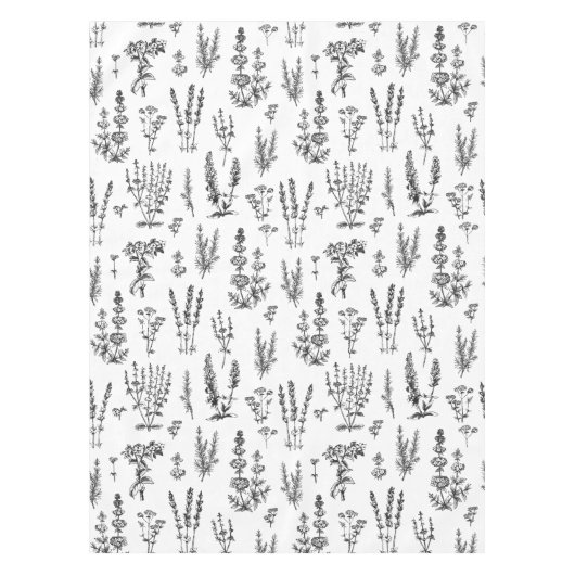 Elegant zwart wit kruiden tuin patroon tafelkleed (Voorkant)