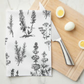 Elegant zwart wit kruiden tuin patroon theedoek (Quarter Fold)