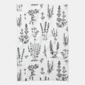 Elegant zwart wit kruiden tuin patroon theedoek (Verticaal)
